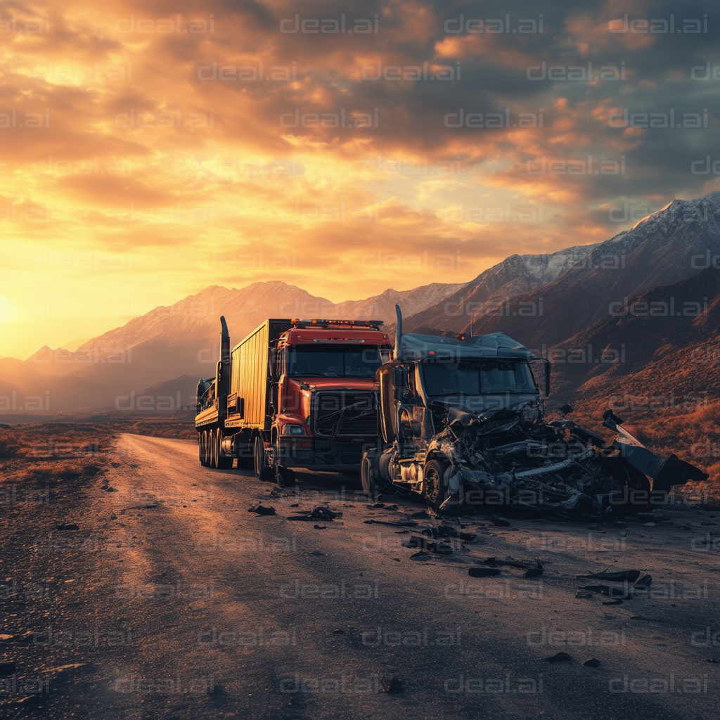 Truck Crash at Sunrise in the Mountains