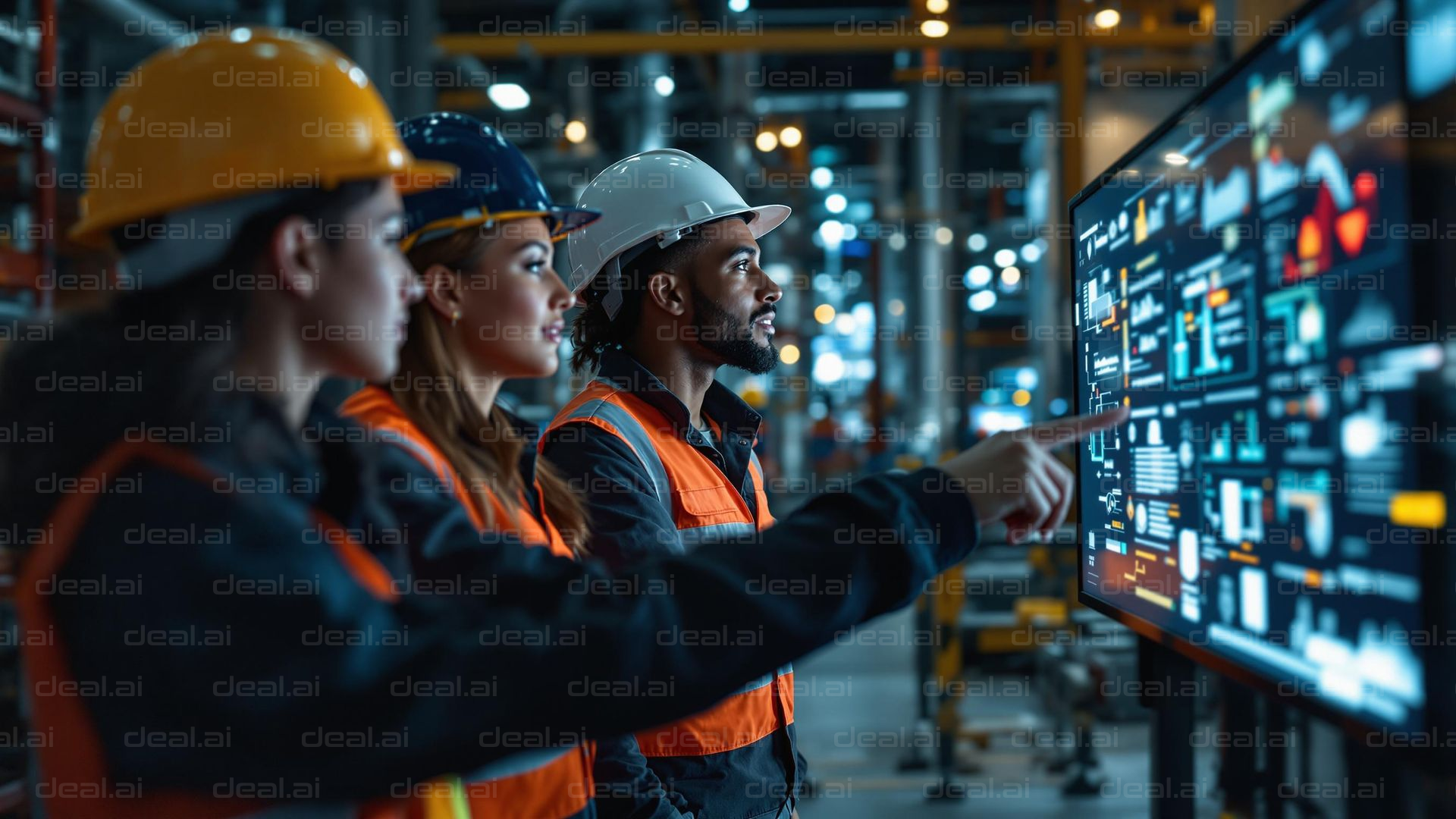 Factory Team Analyzing Data Screen