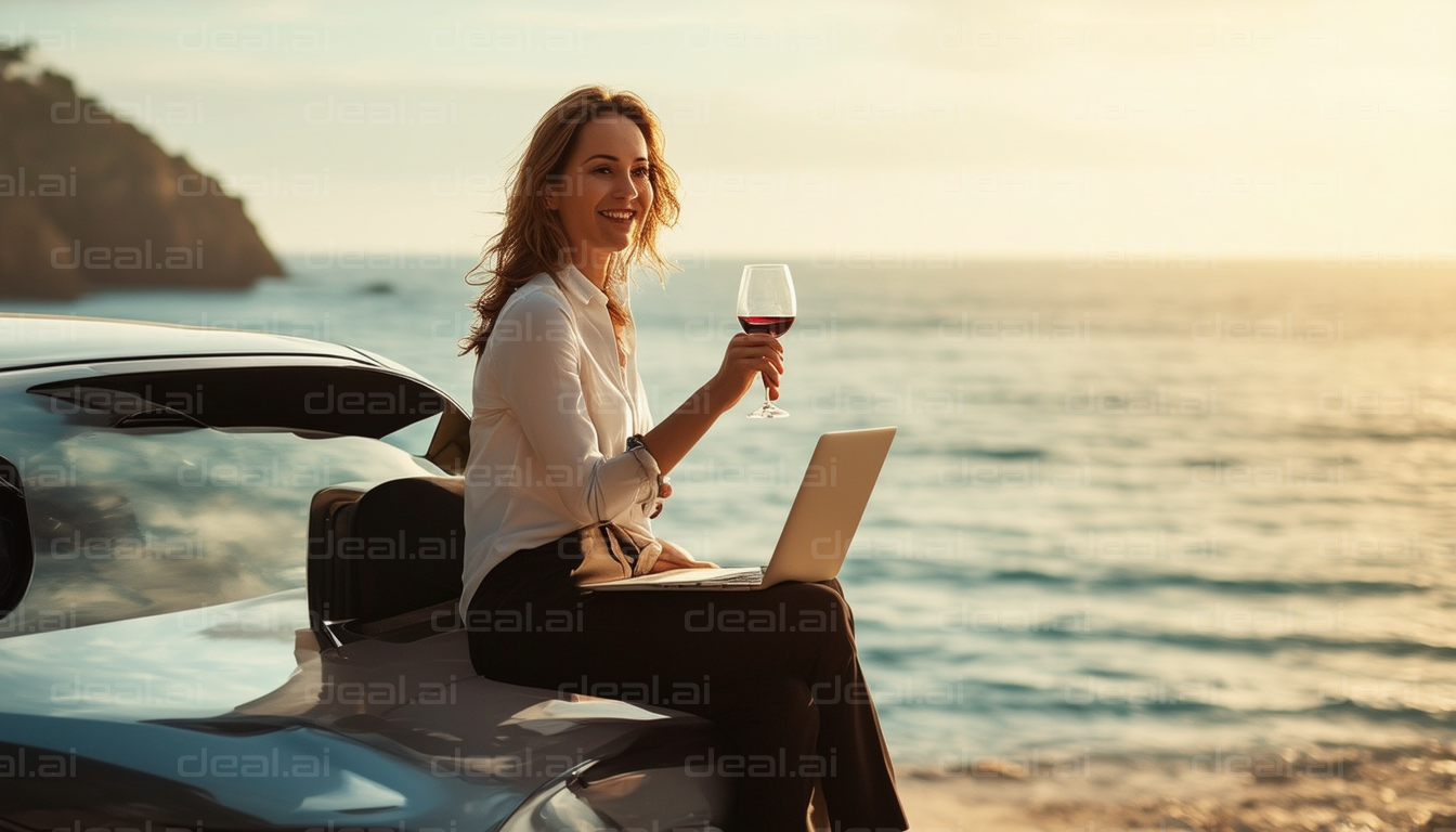 "Relaxing with Wine and Work at the Beach"