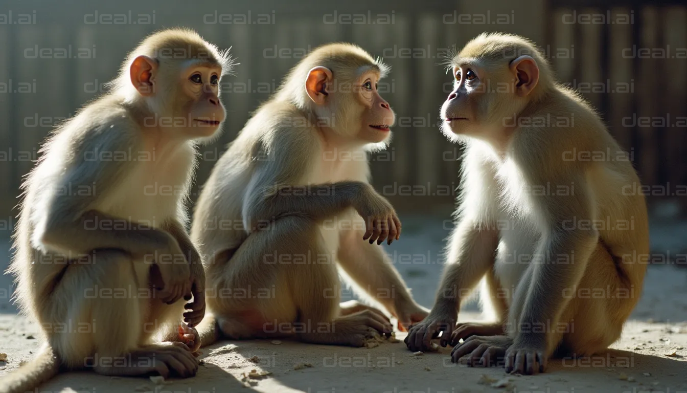 "Three Curious Monkeys Bonding"