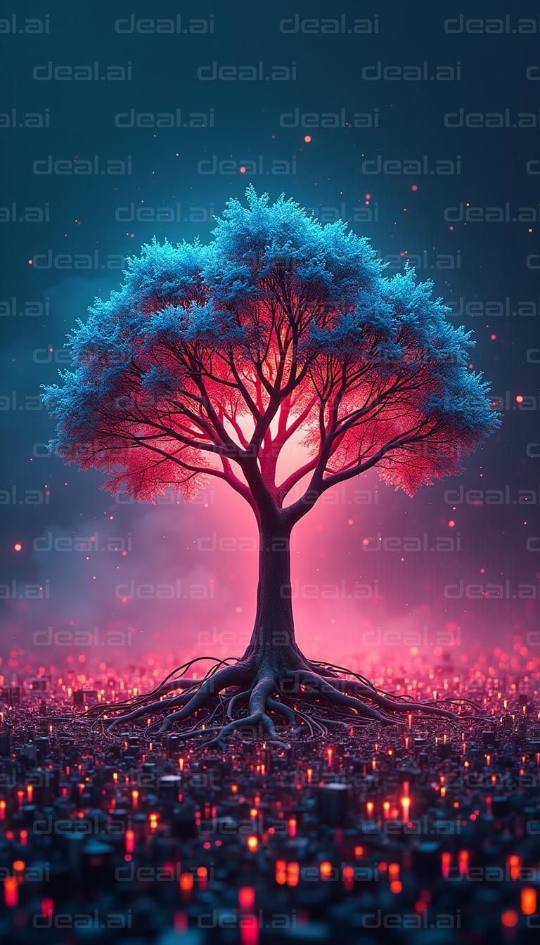 "Glowing Tree in a Digital Forest"