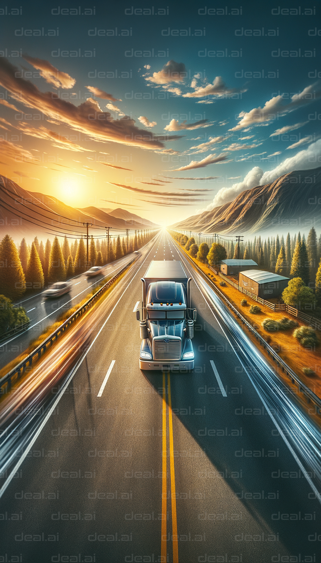 "Sunset Journey on Open Highway"