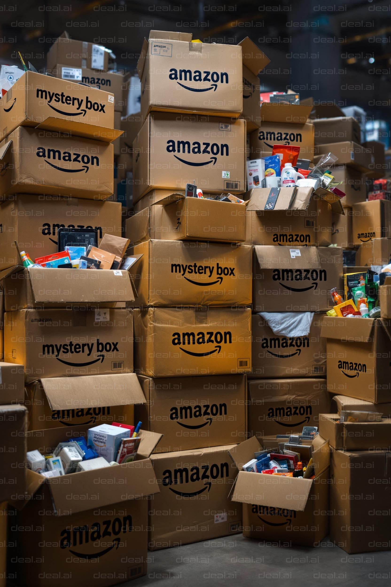 Amazon Mystery Boxes Stacked High