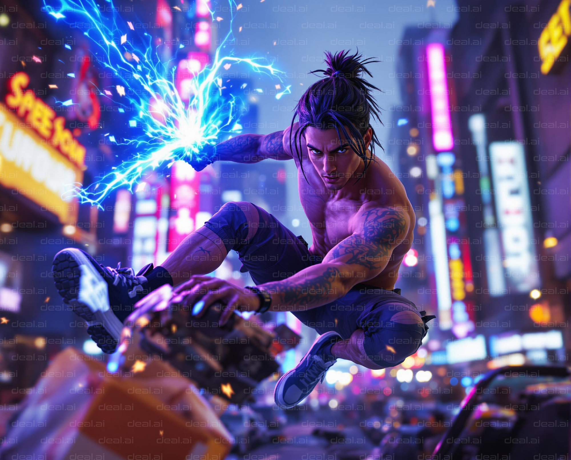 "Electrifying Leap in Neon City"