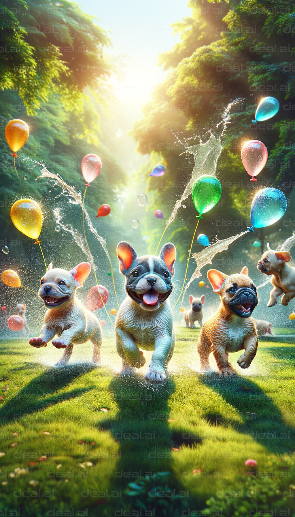 Playful Puppies Chasing Balloons