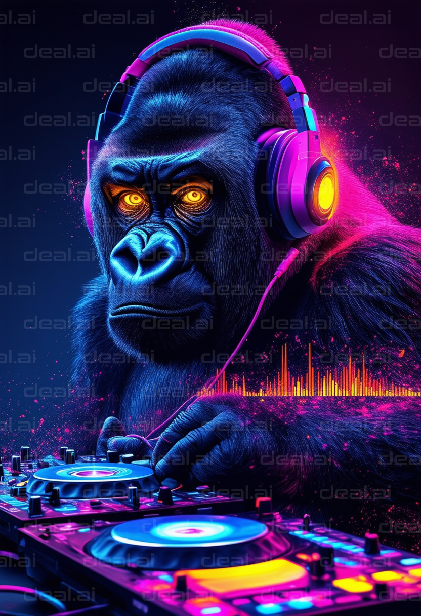 "Gorilla DJ with Neon Headset"