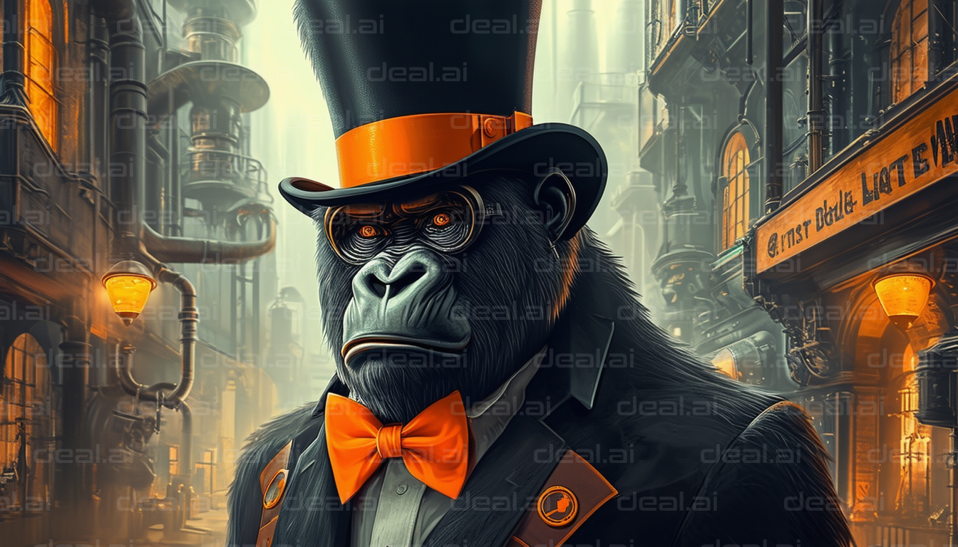 Steampunk Gorilla in Top Hat and Bowtie