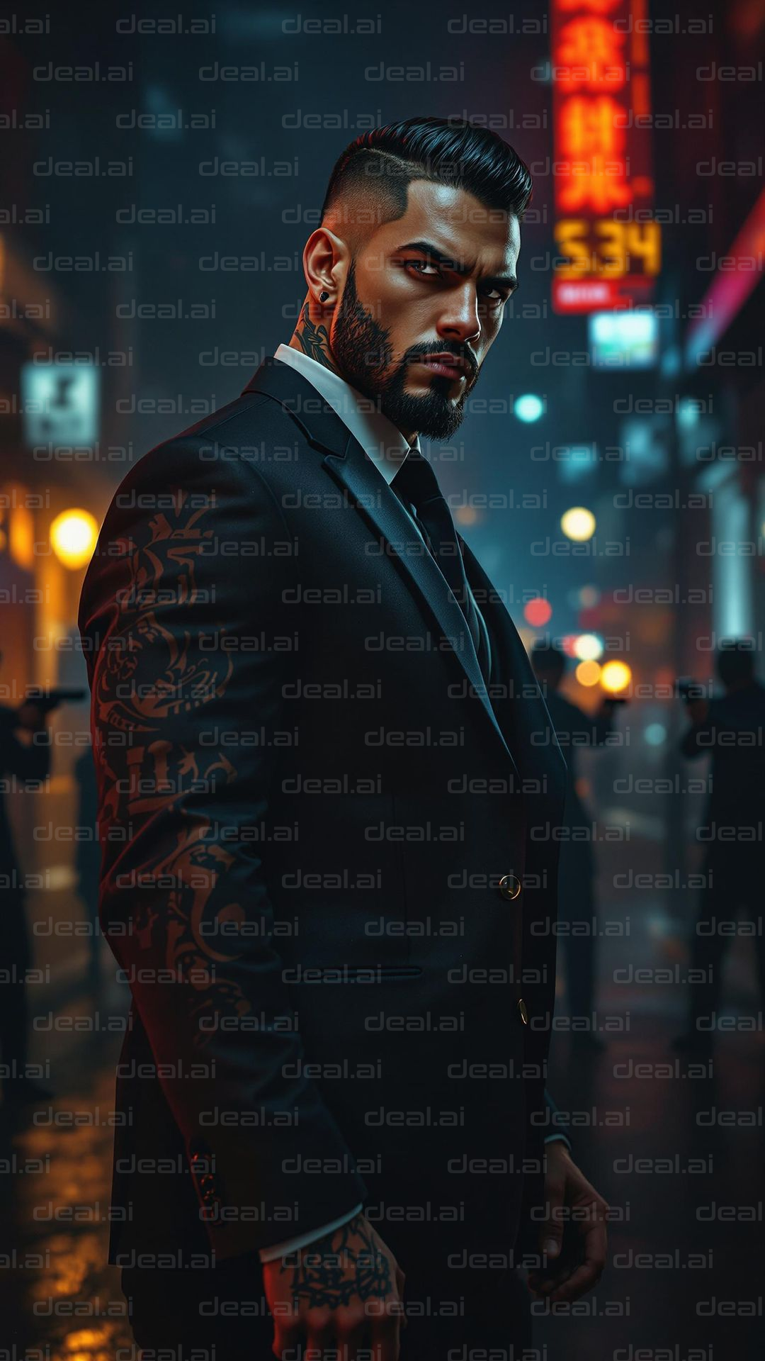 Tattooed Man in Dark Alleyway