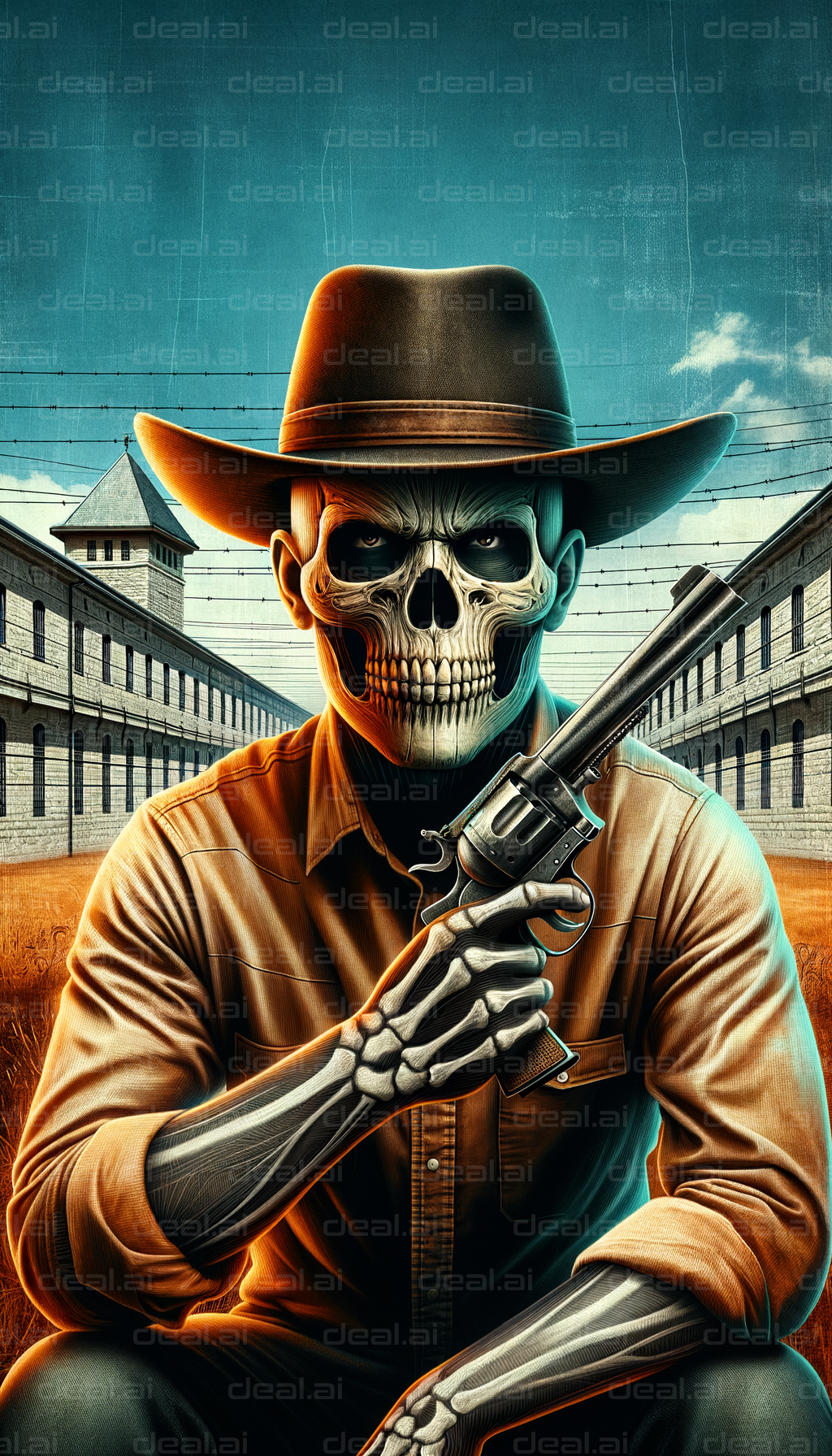 "Skeleton Cowboy with Revolver"