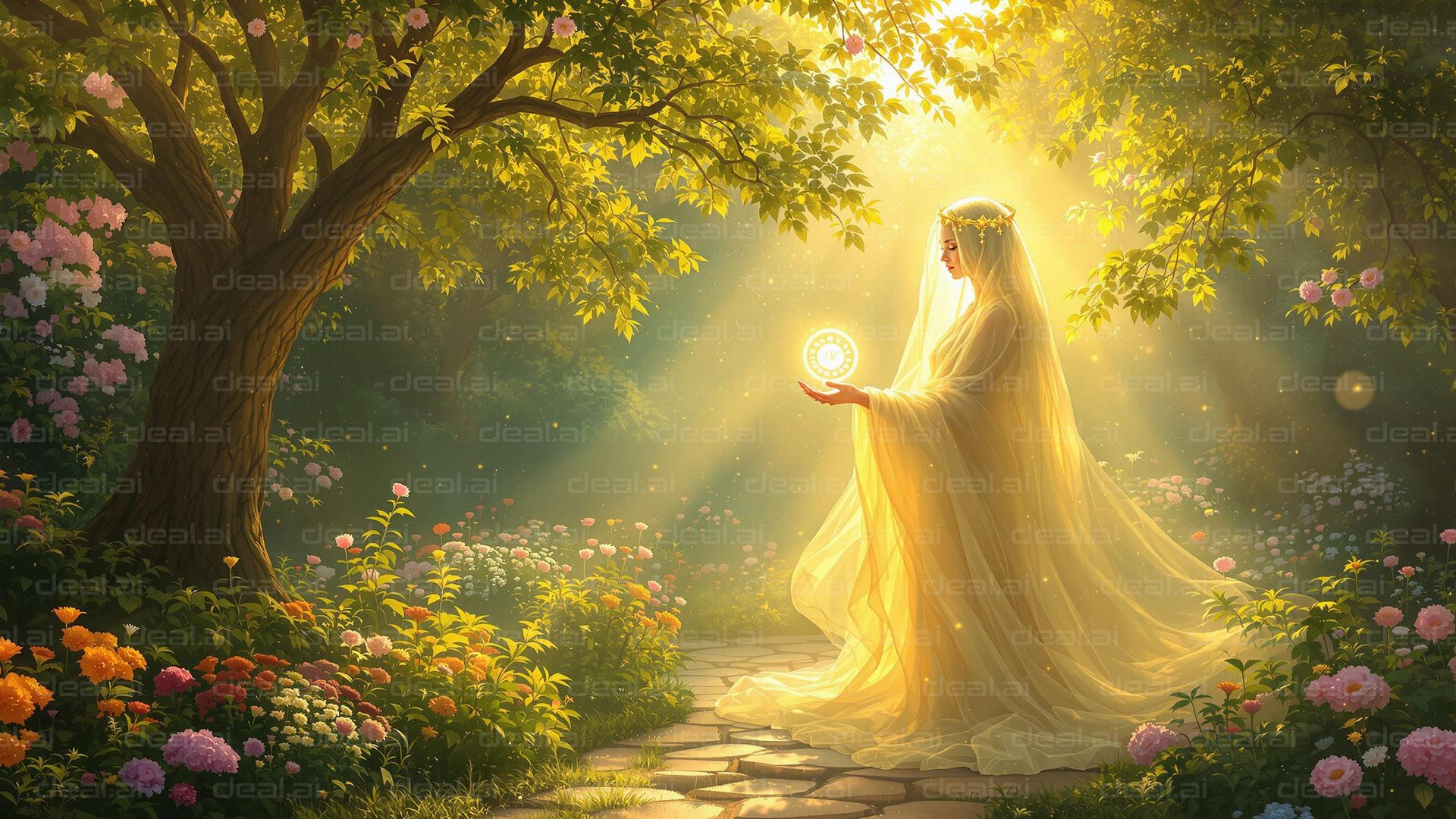 "Ethereal Light in Enchanted Garden"
