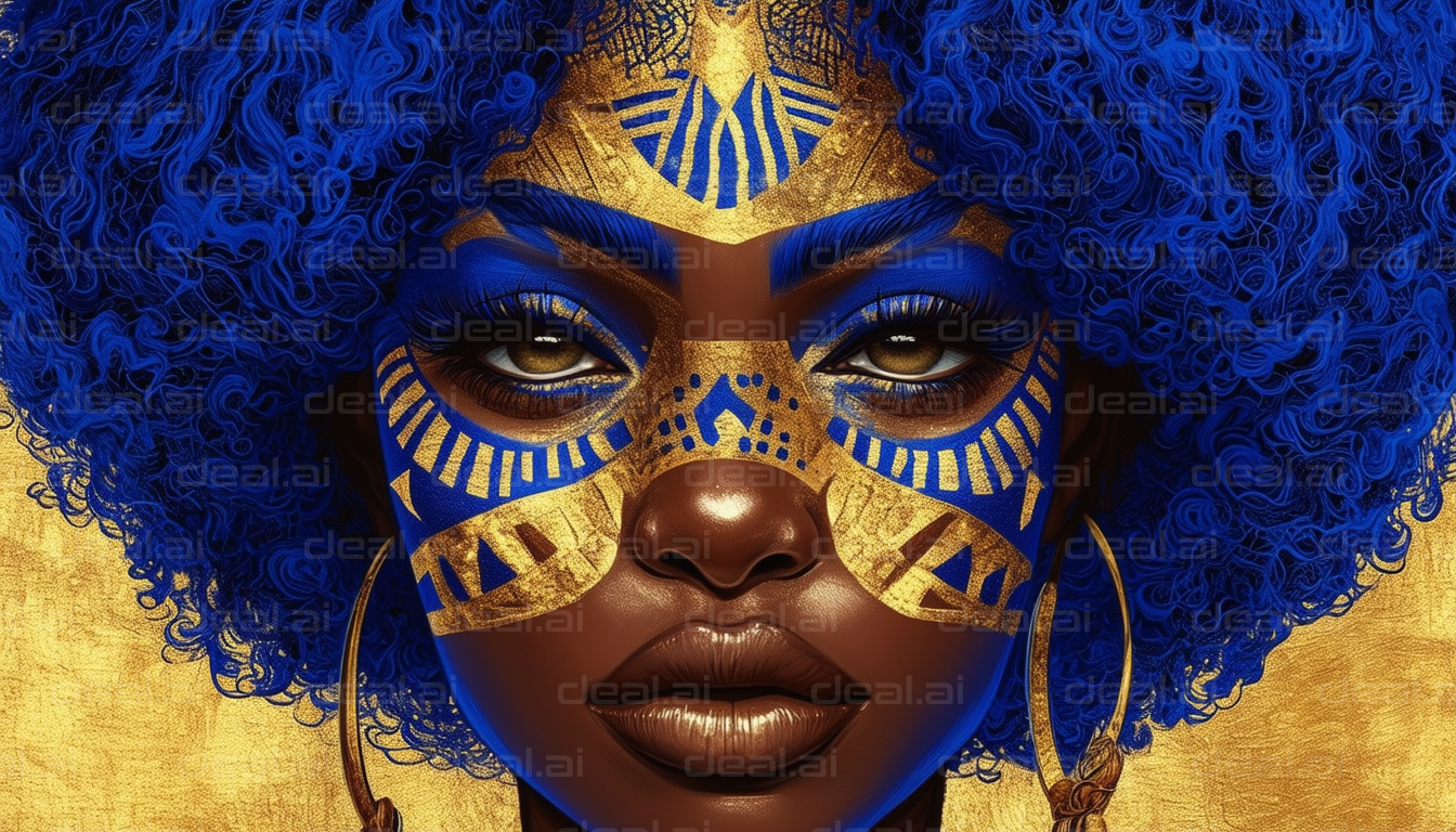 "Blue and Gold Face Art Portrait"