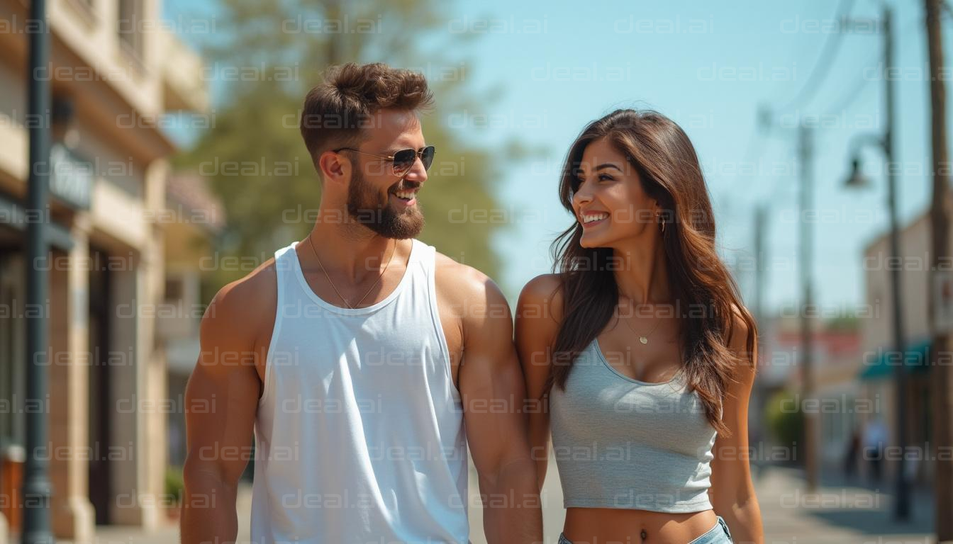 Happy Couple Strolling in the Sun