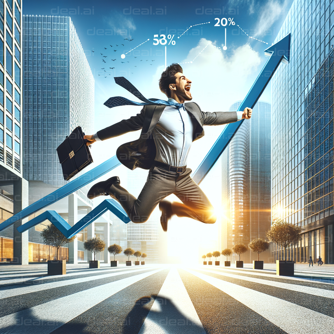 "Businessman Jumping for Financial Success"