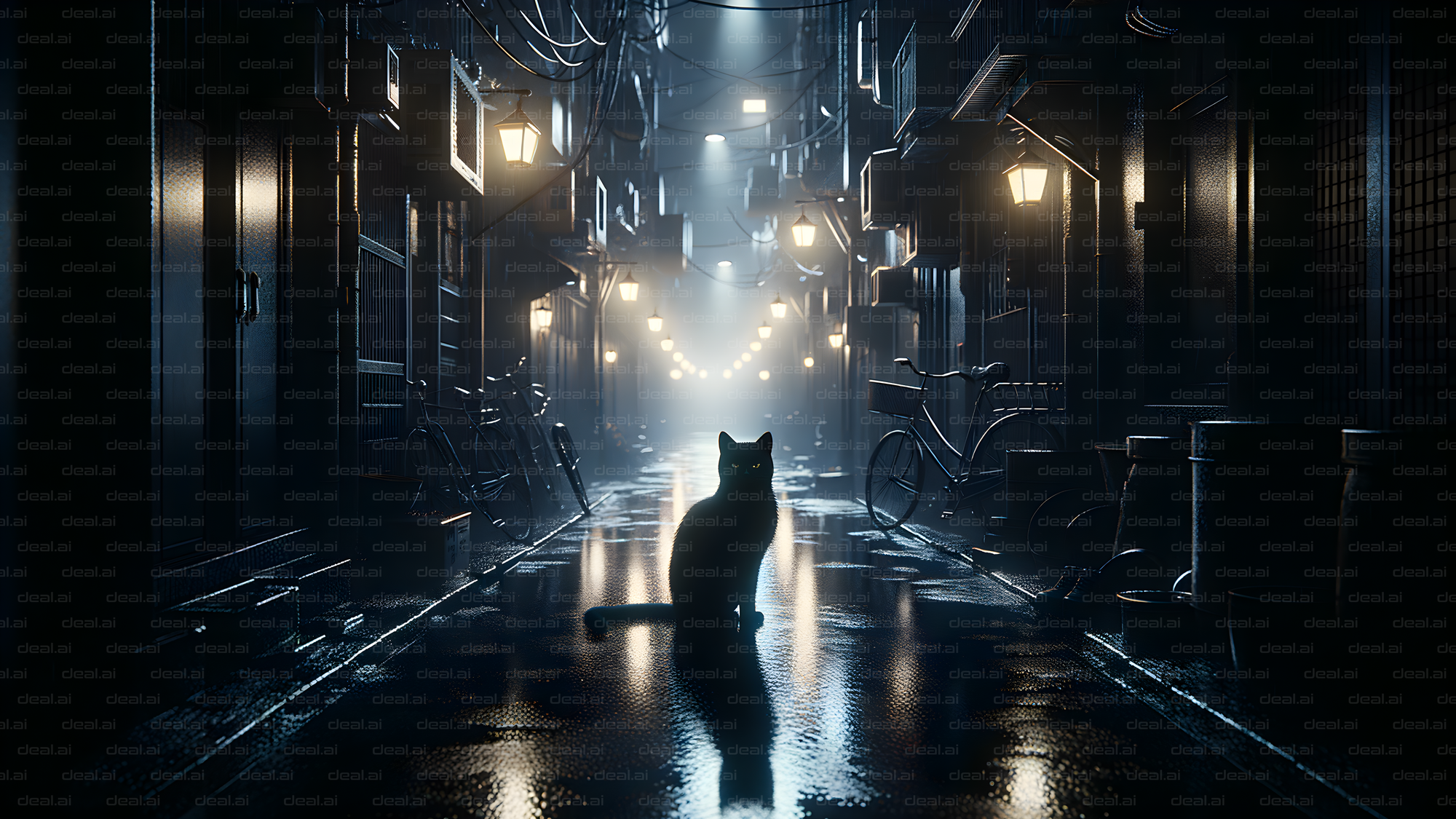 "Mysterious Alley Cat at Night"