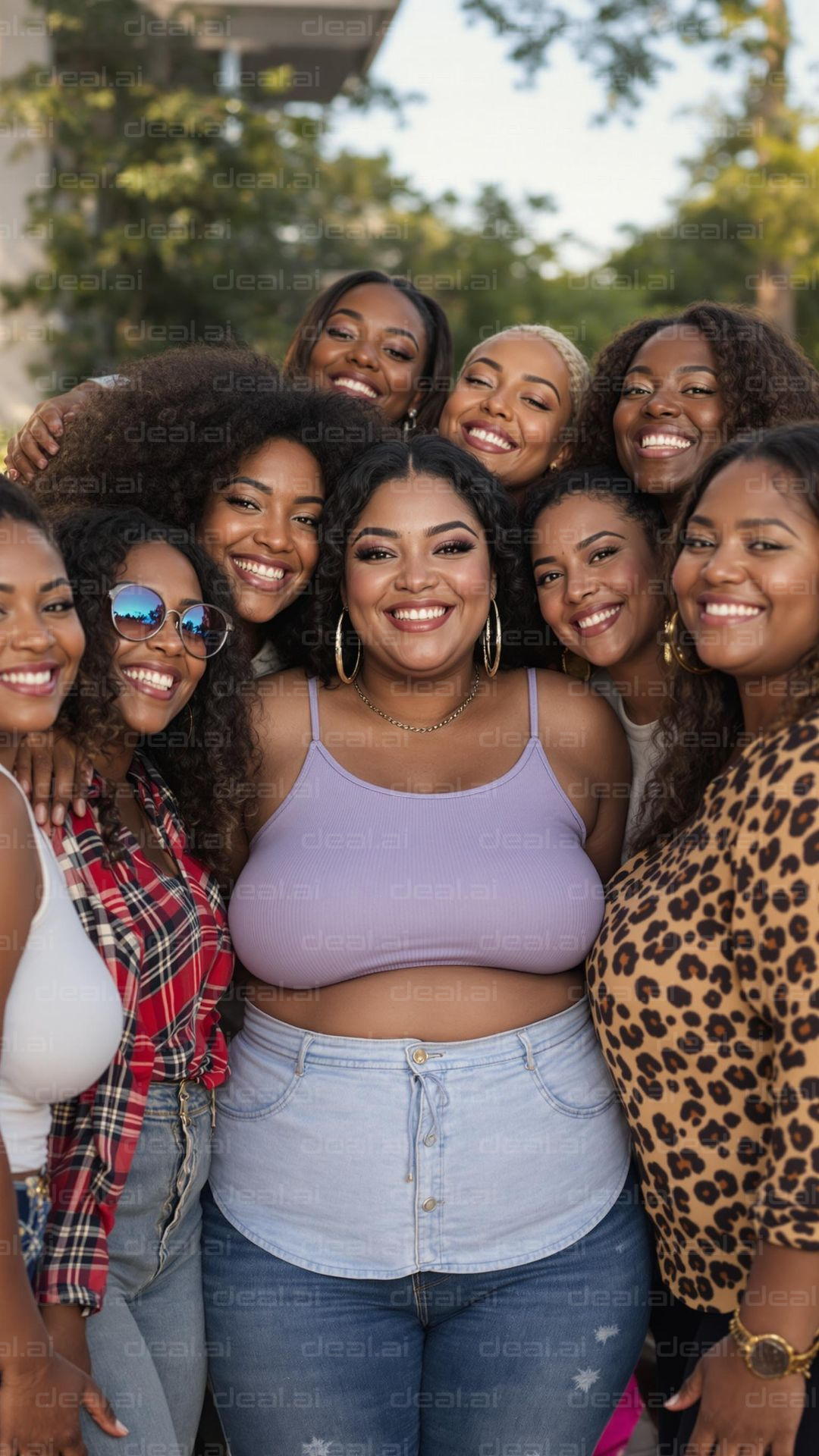 Smiling Friends Gather Outdoors