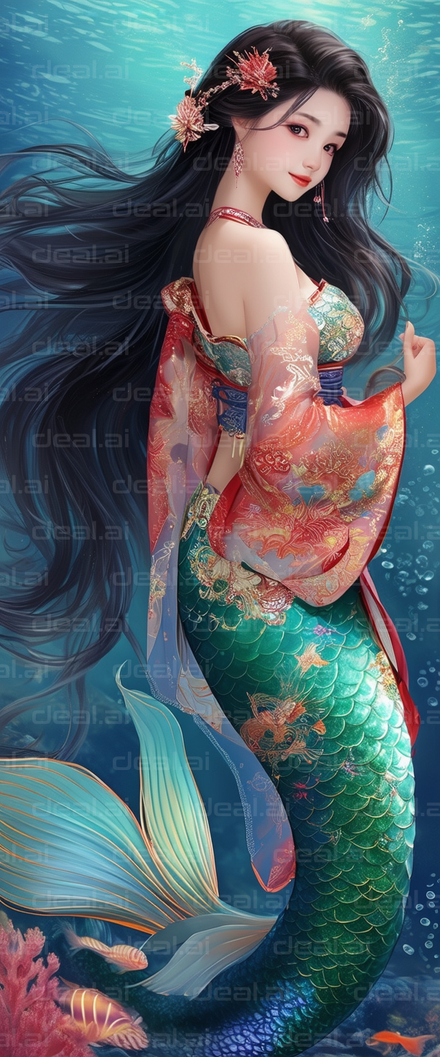 "Elegant Mermaid in Traditional Attire"