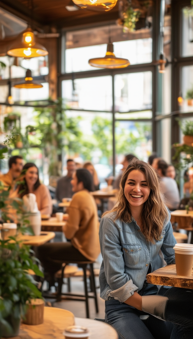 "Smiling in a Cozy Café"