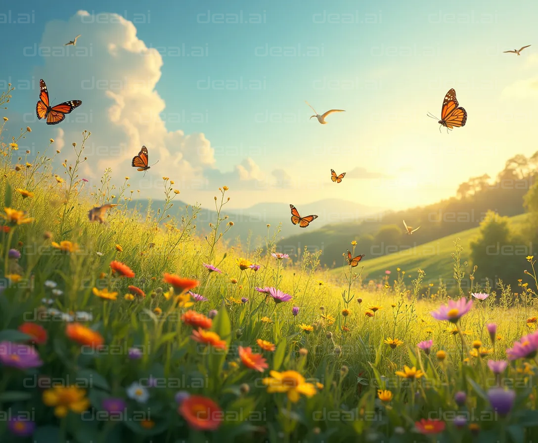 "Butterflies in a Sunlit Meadow"