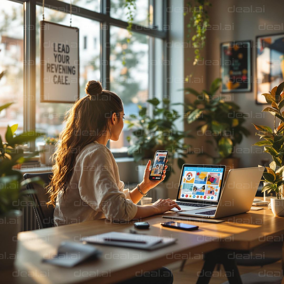 "Creative Workspace with Plants"