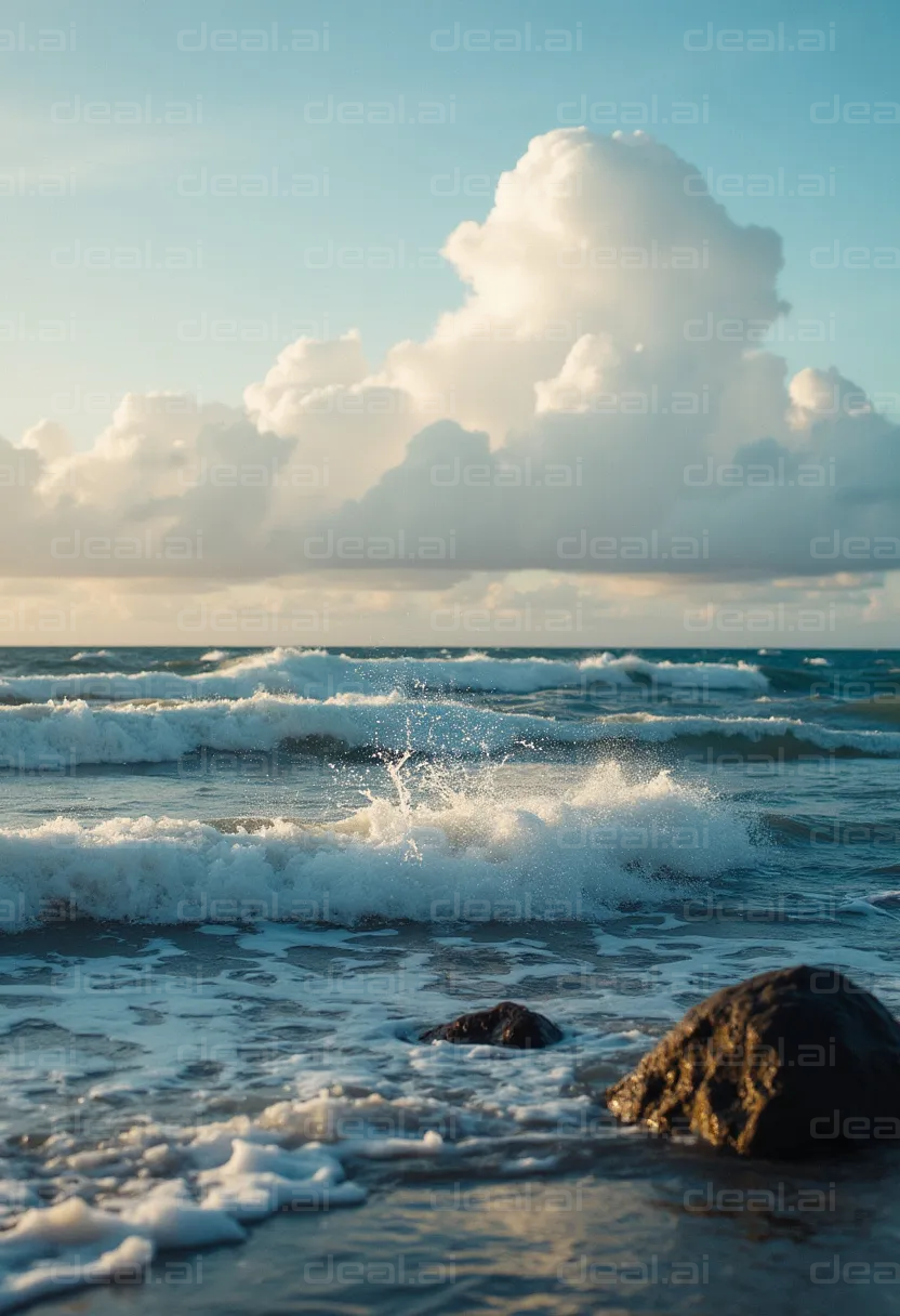 "Waves Crashing on a Rocky Shoreline"