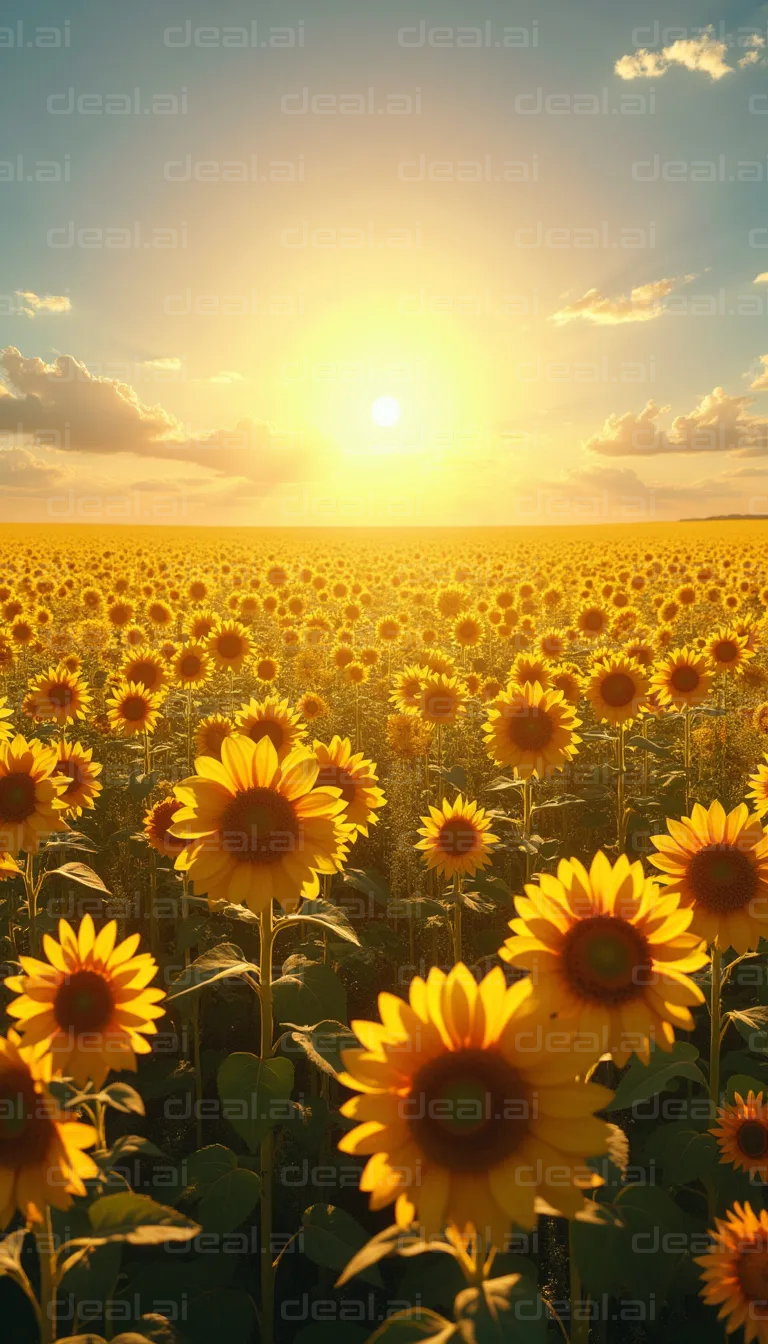 "Sunset Over Sunflower Field"