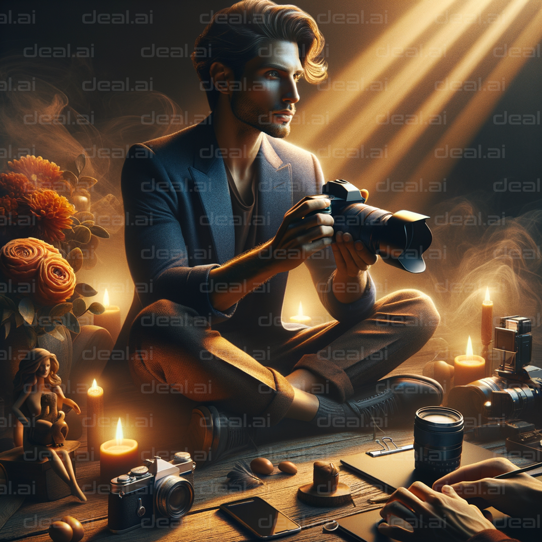 "Focused Photographer in Candlelight Ambience"