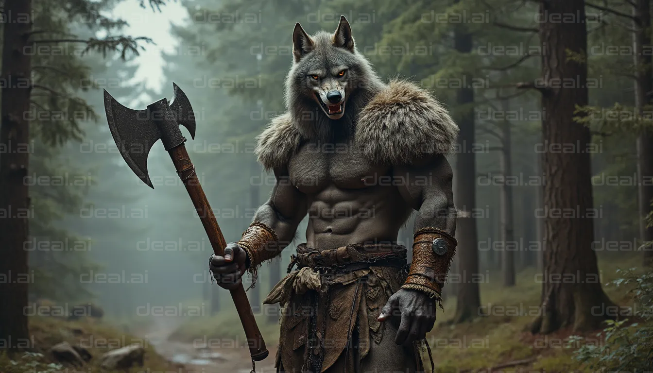 "Wolf Warrior in Enchanted Forest"