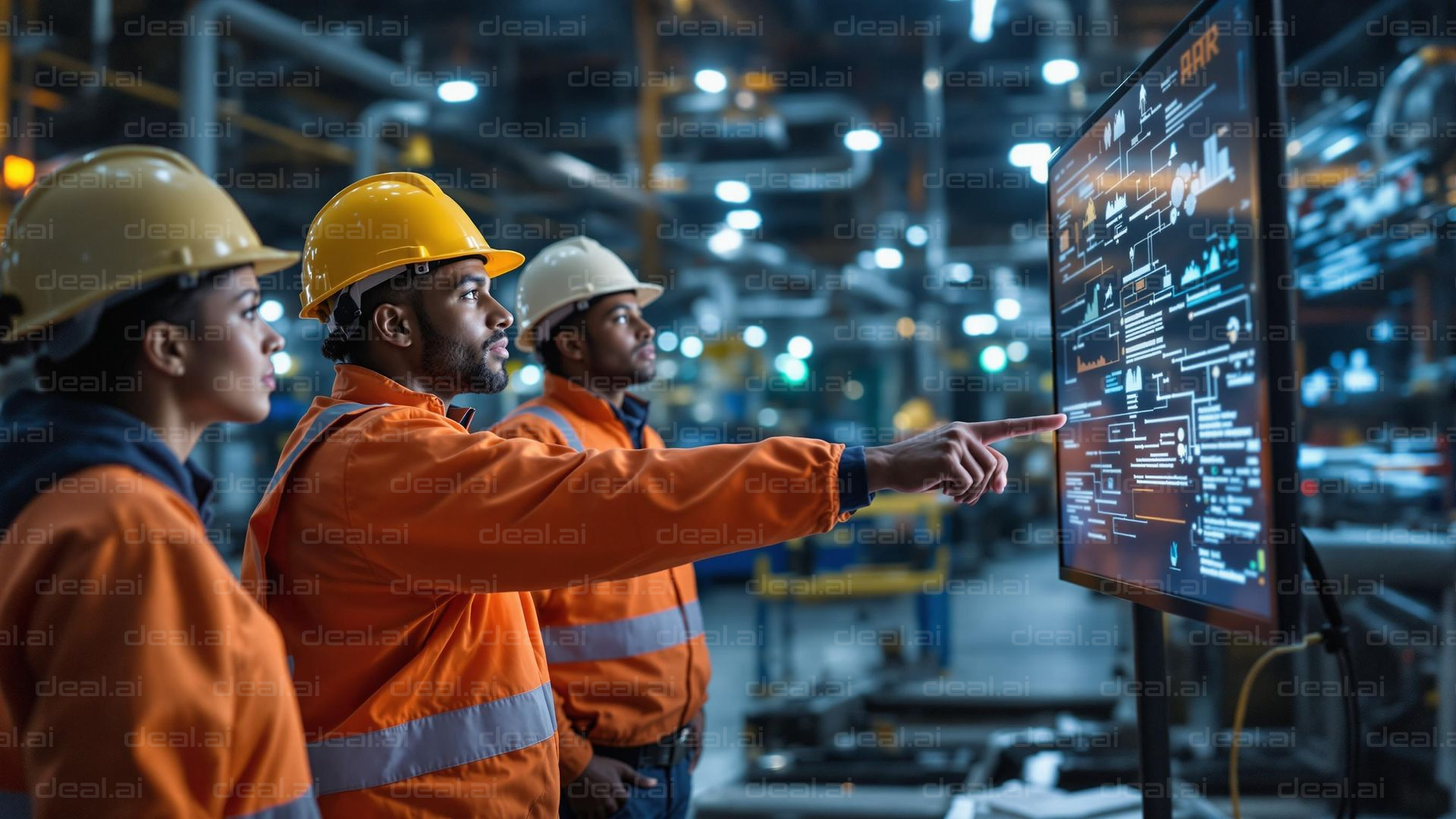 Workers Analyzing Data Display Screen