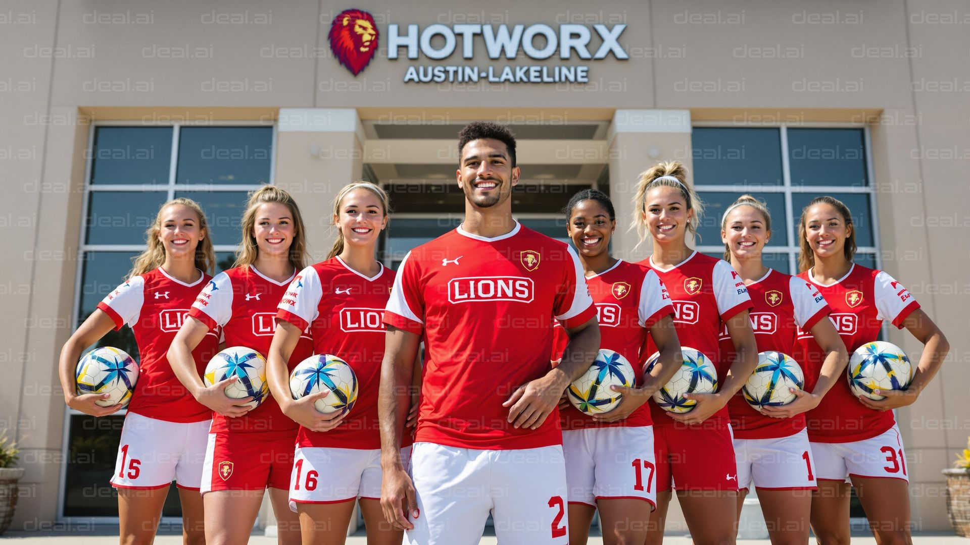 "Lions Team Ready to Play in Red Uniforms"
