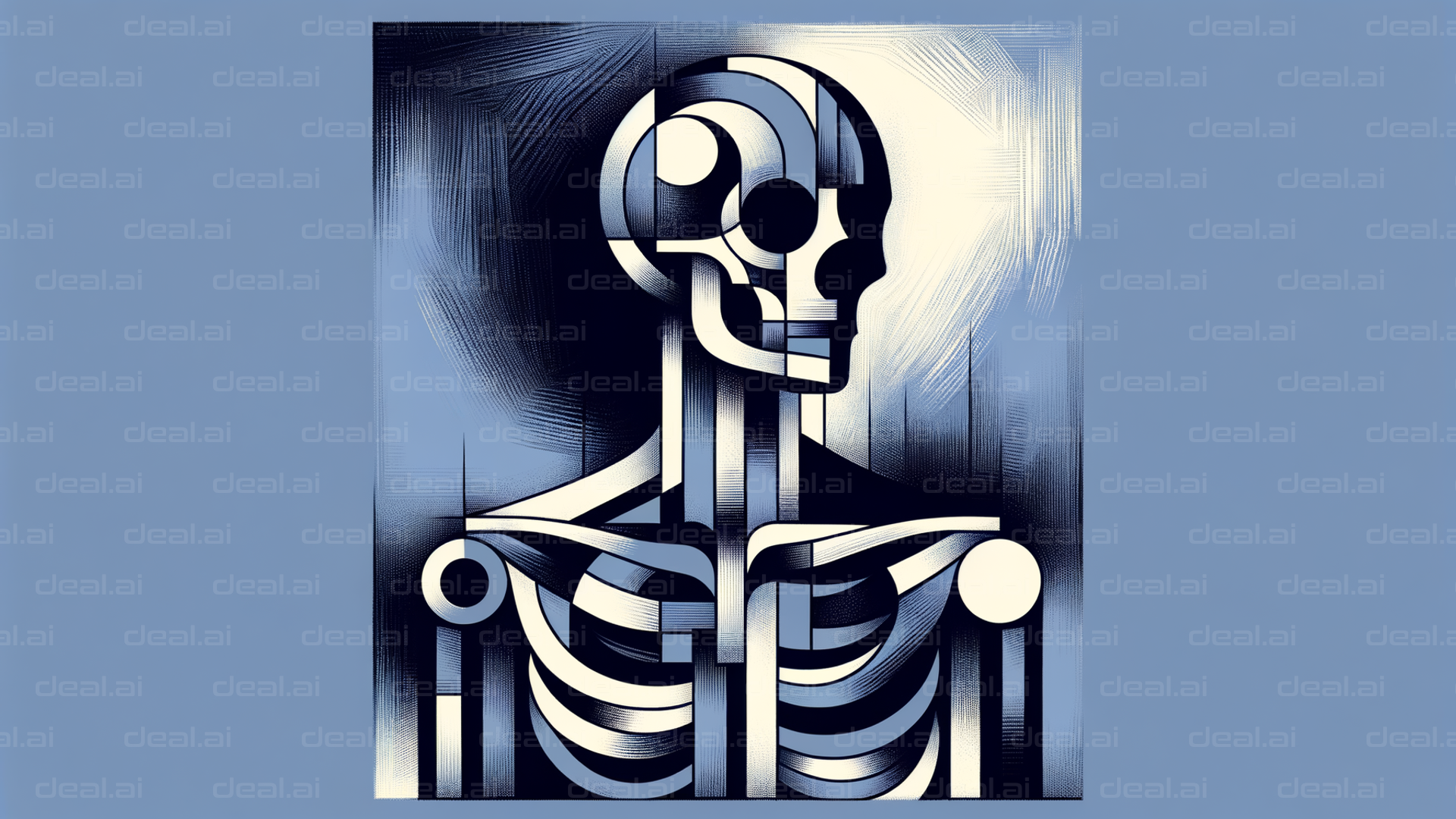 Cubist Skeleton in Blue and White