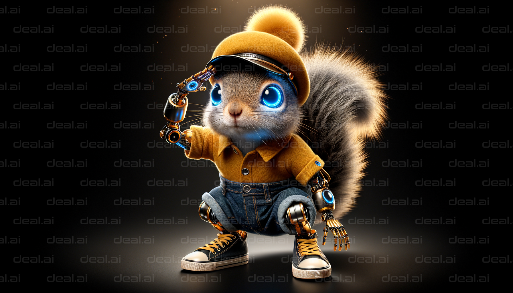 Cyber Squirrel in Sneakers Saluting