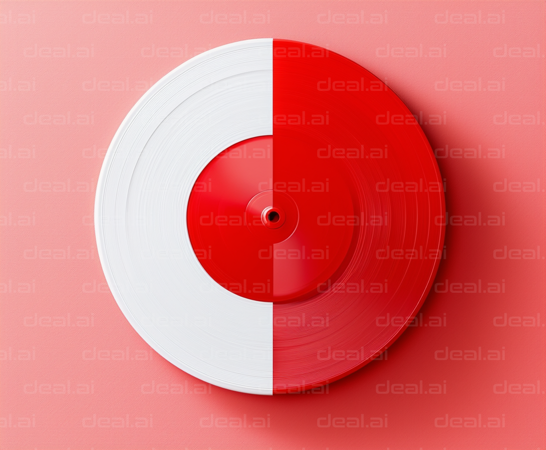 "Red and White Vinyl Record on Pink Background"