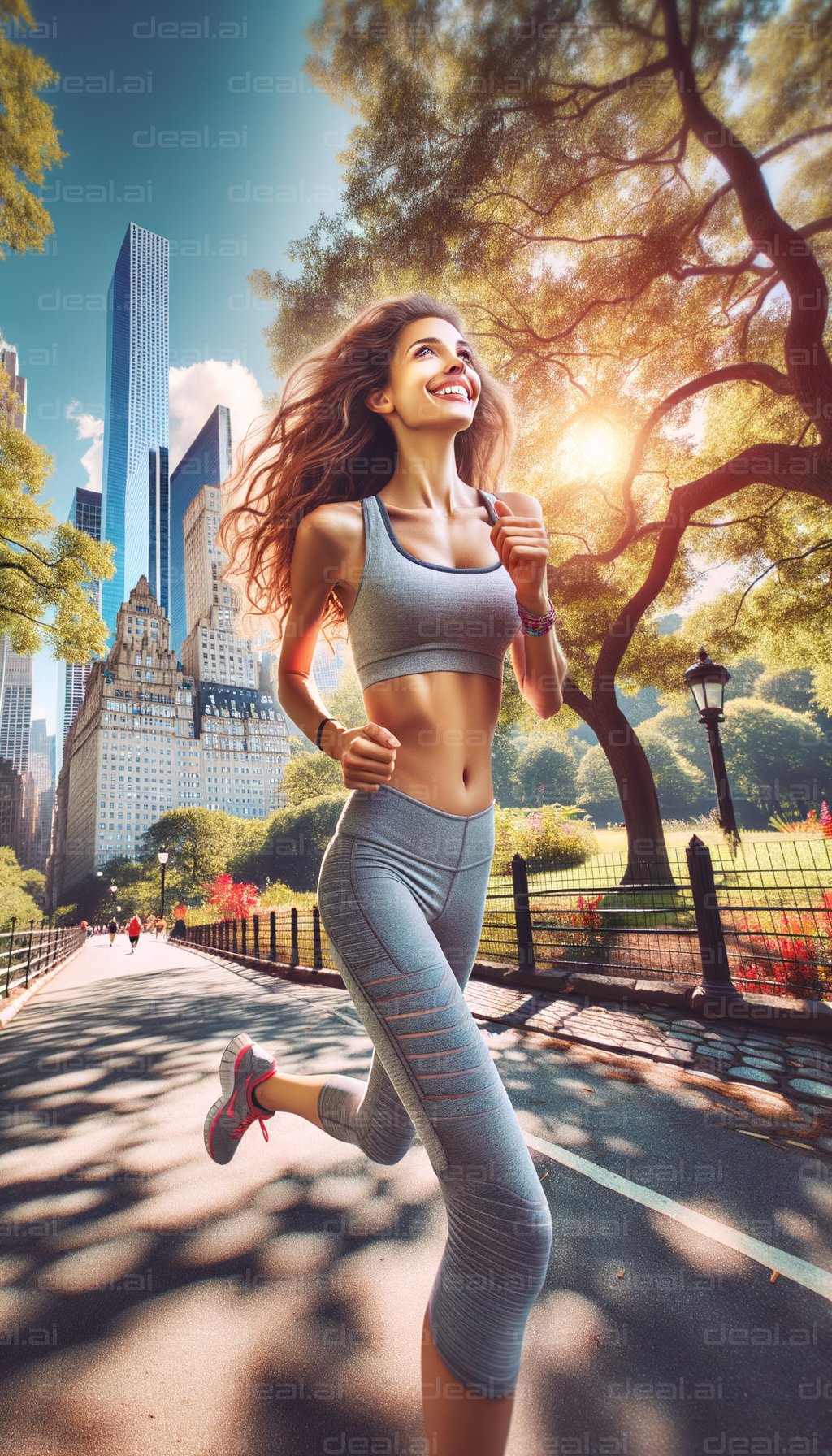 "Joyful Morning Jog in the City Park"