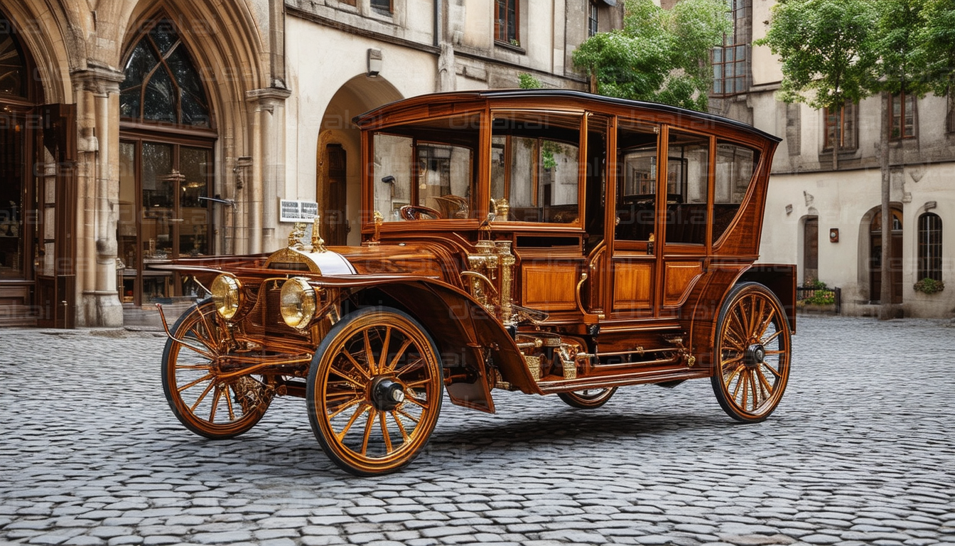 Vintage Wooden Car Displayed Outdoors