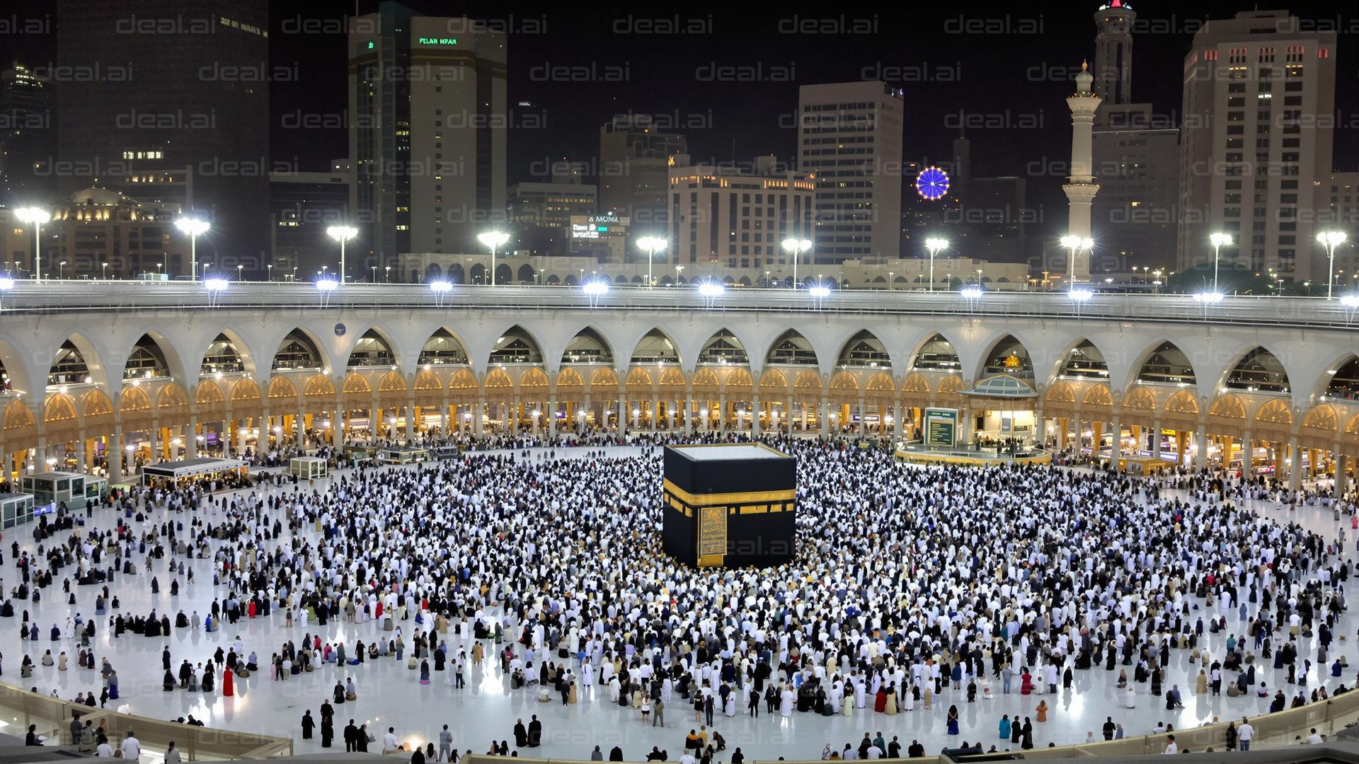 Pilgrims Gather at the Kaaba at Night