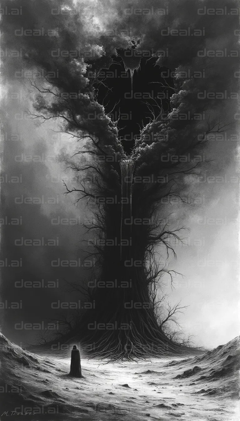 "Dark Portal Beneath Mystical Tree"