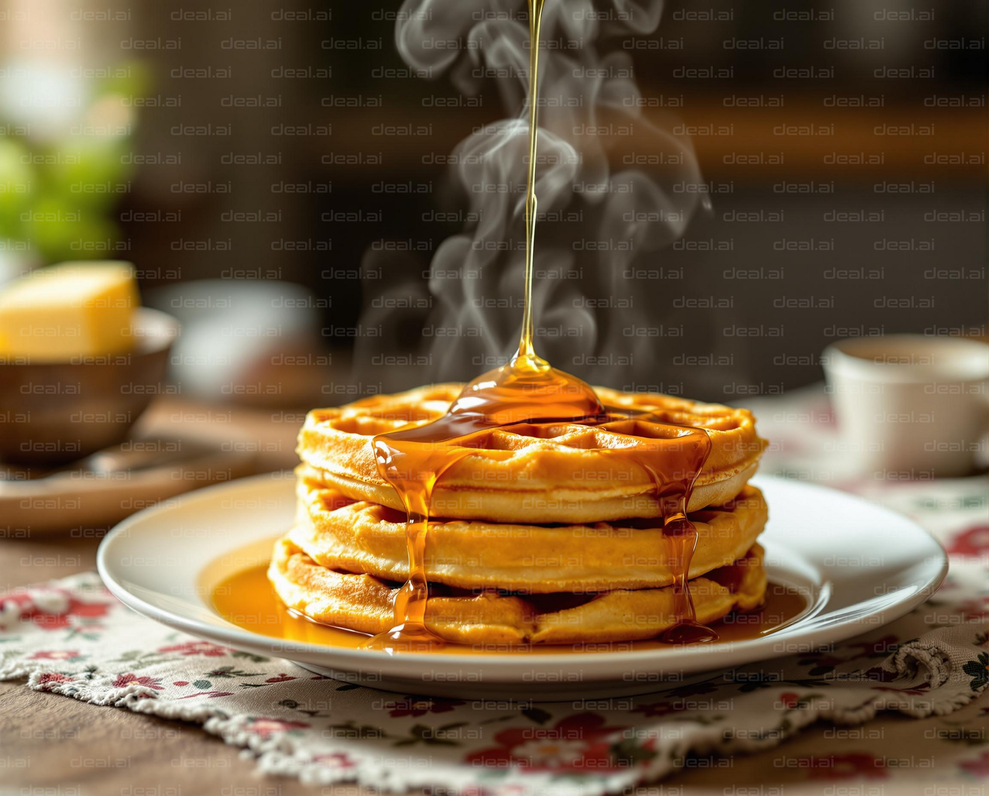 Steaming Waffles with Maple Syrup