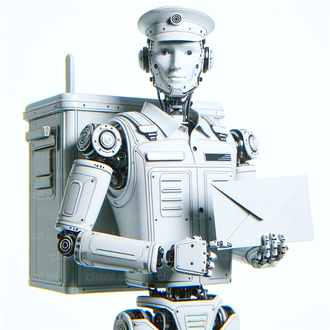 "Futuristic Robot Mailman Delivering Letter"