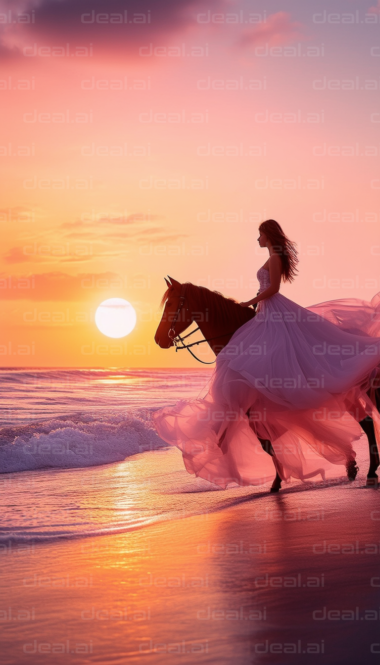 "Bridal Ride at Sunset on the Beach"