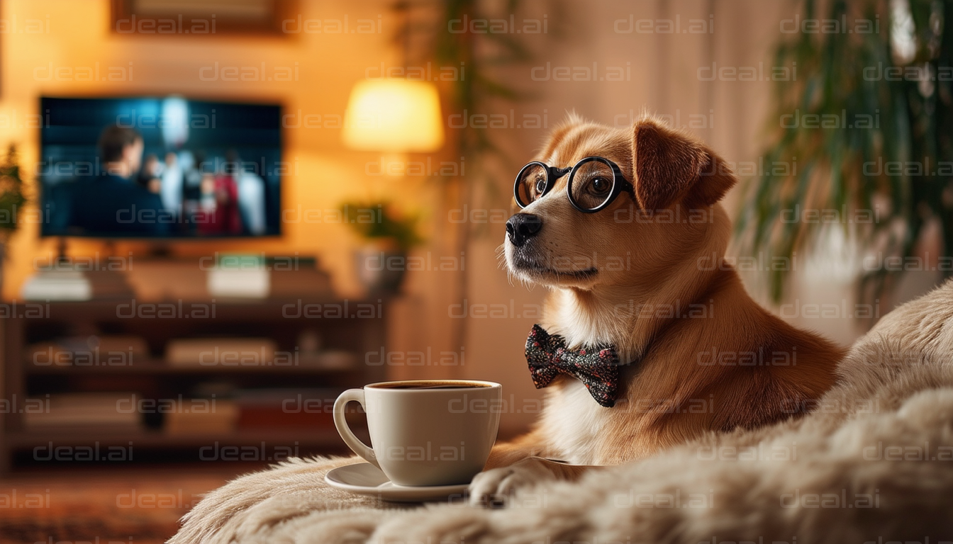 Sophisticated Dog Enjoys Evening TV