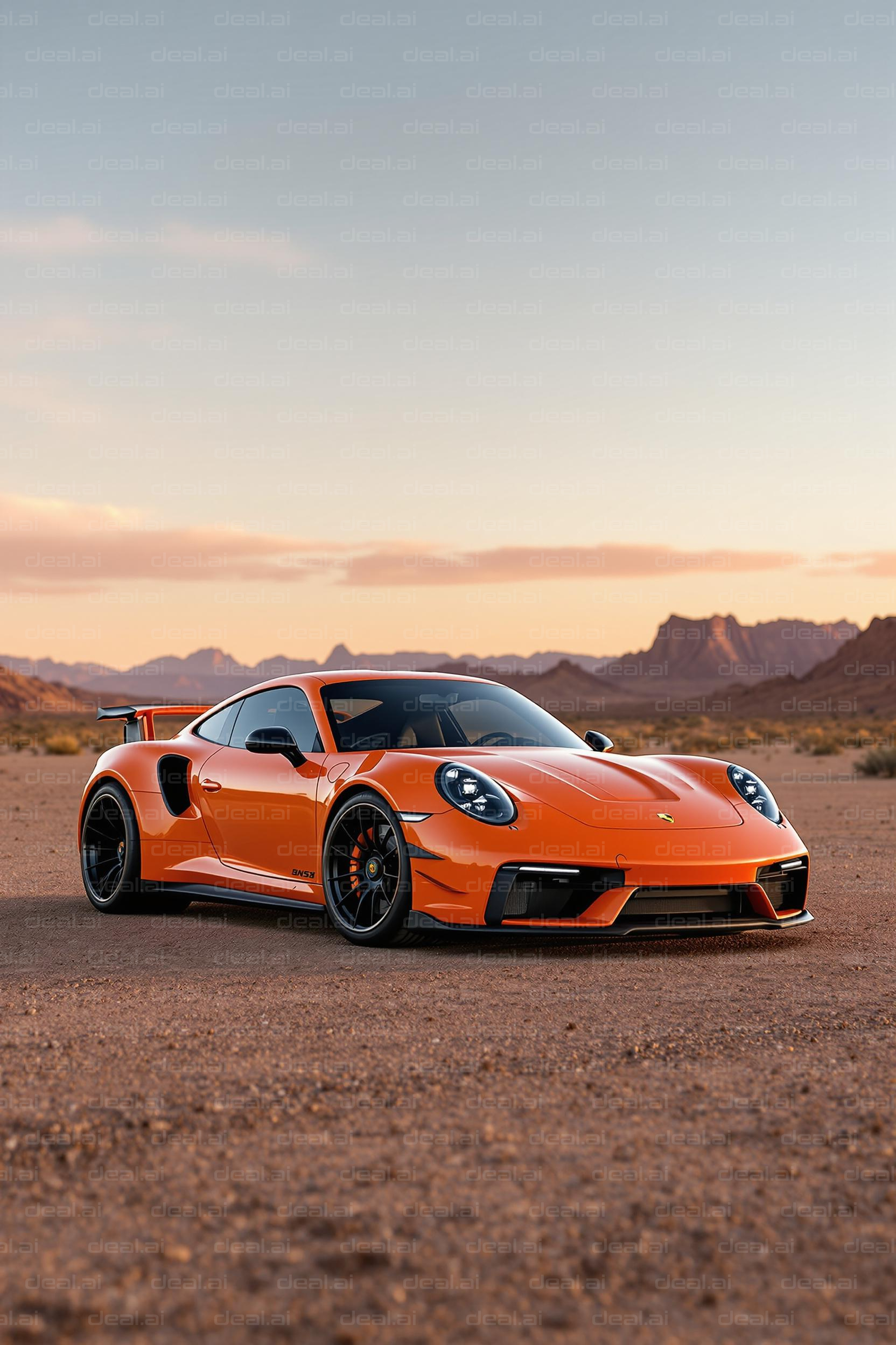 Orange Sports Car in Desert Landscape