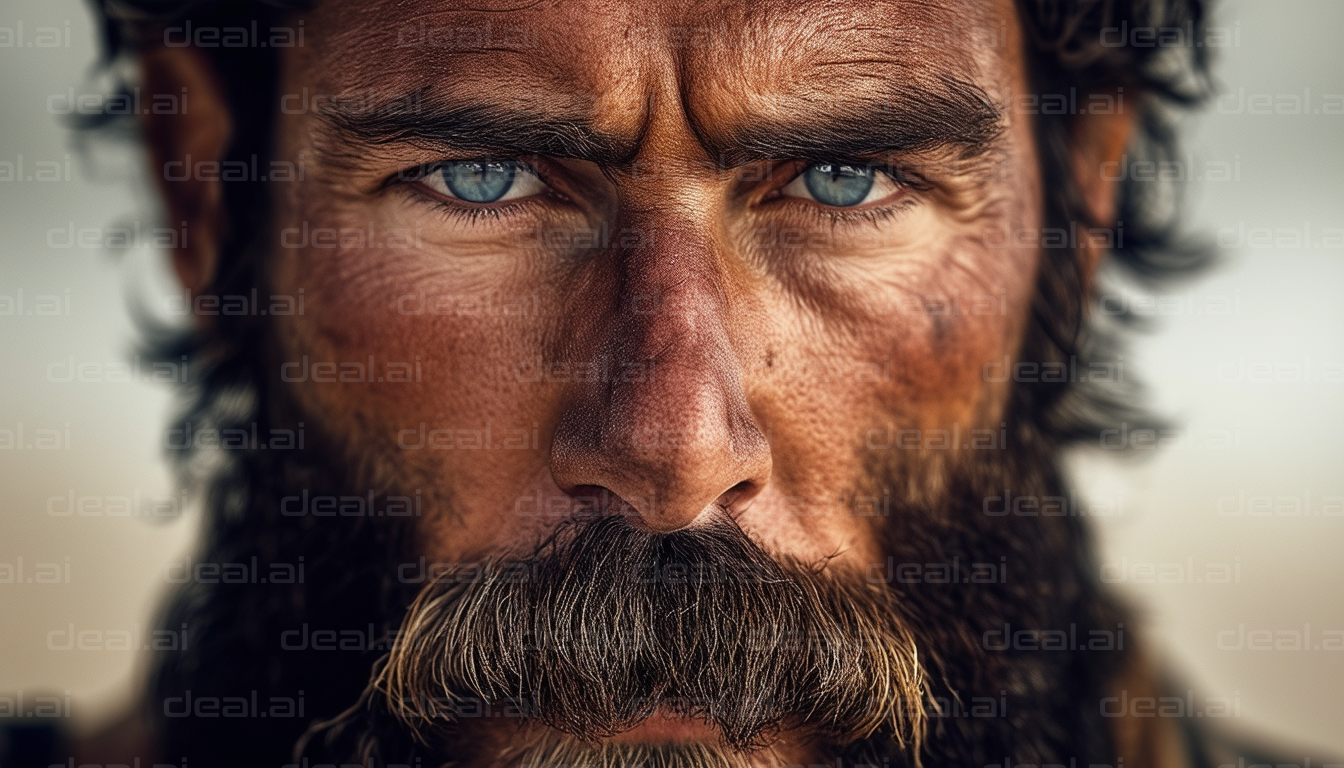 "Intense Gaze of a Bearded Man"