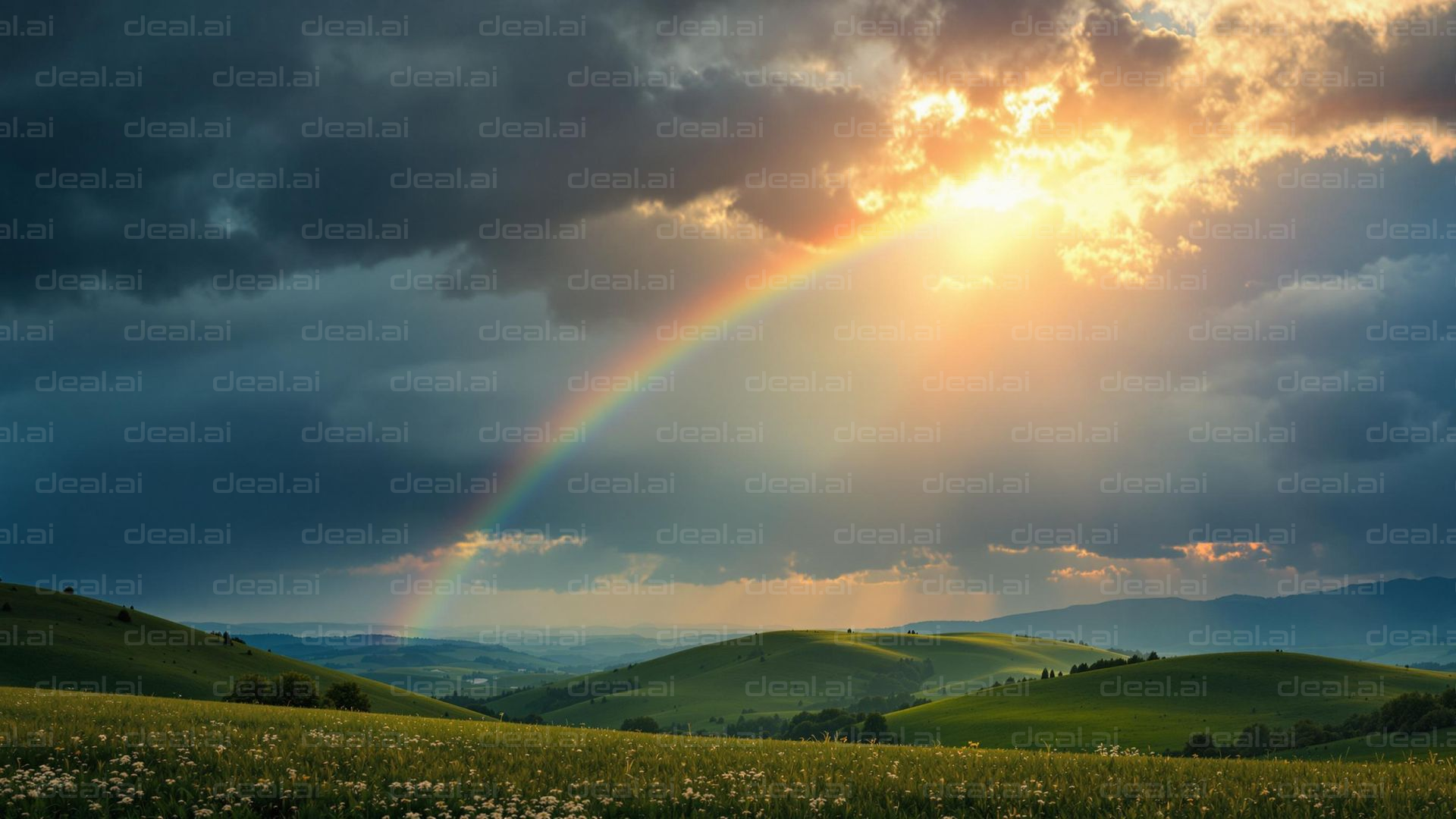 Rainbow Over Rolling Hills