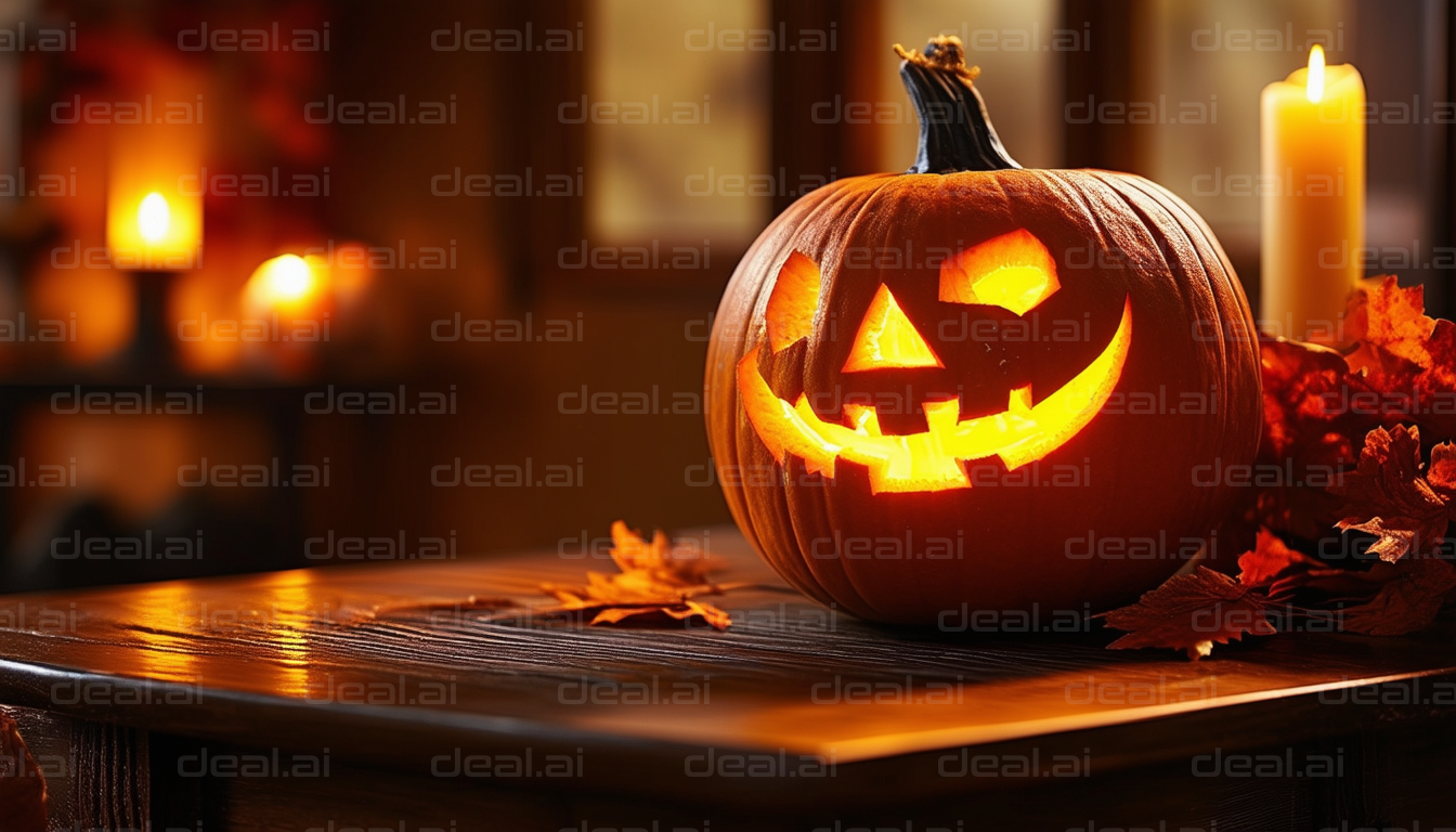 Glowing Jack-o'-Lantern in Candlelight