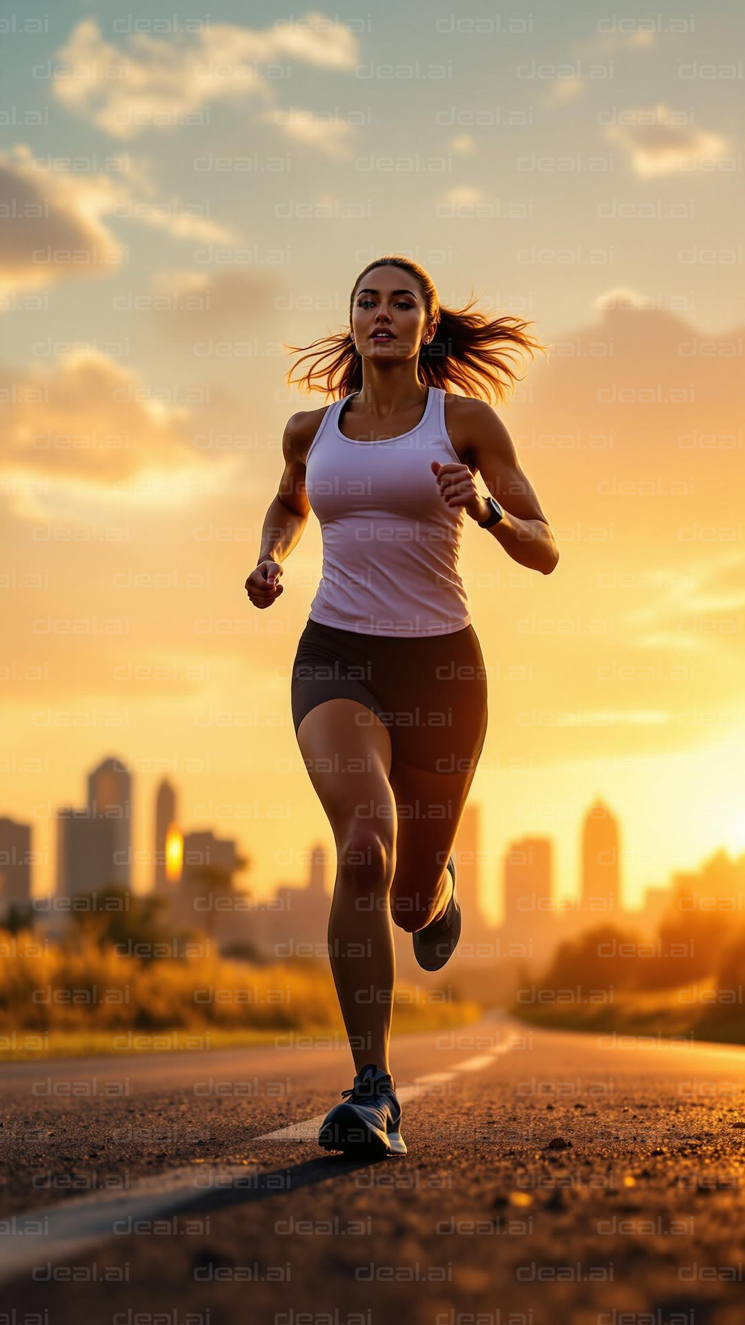 Runner at Sunrise on Open Road