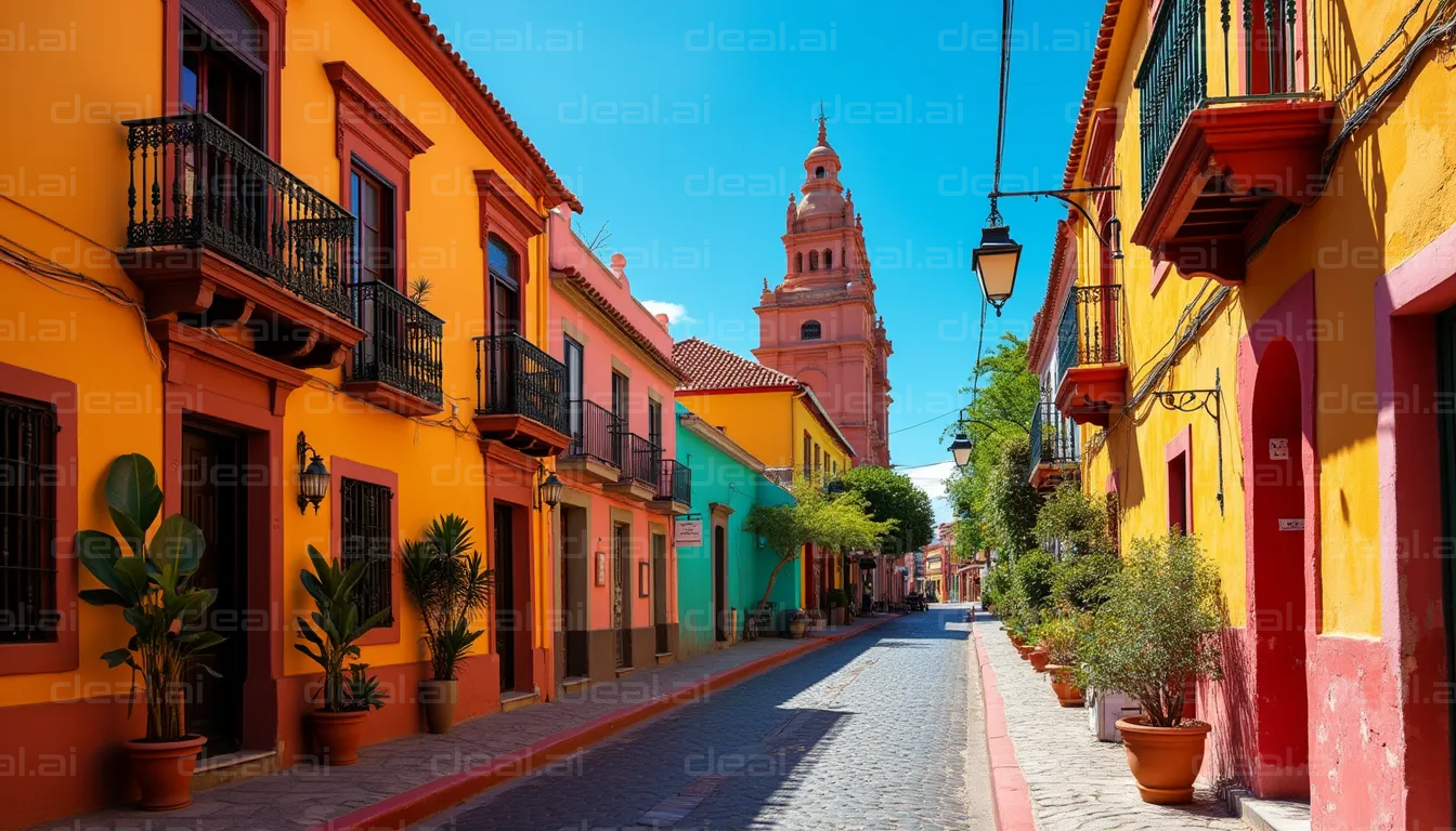 Colorful Street with Colonial Architecture