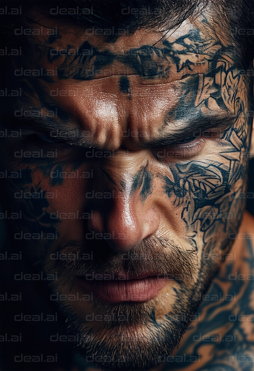 Intense Gaze with Intricate Face Tattoos