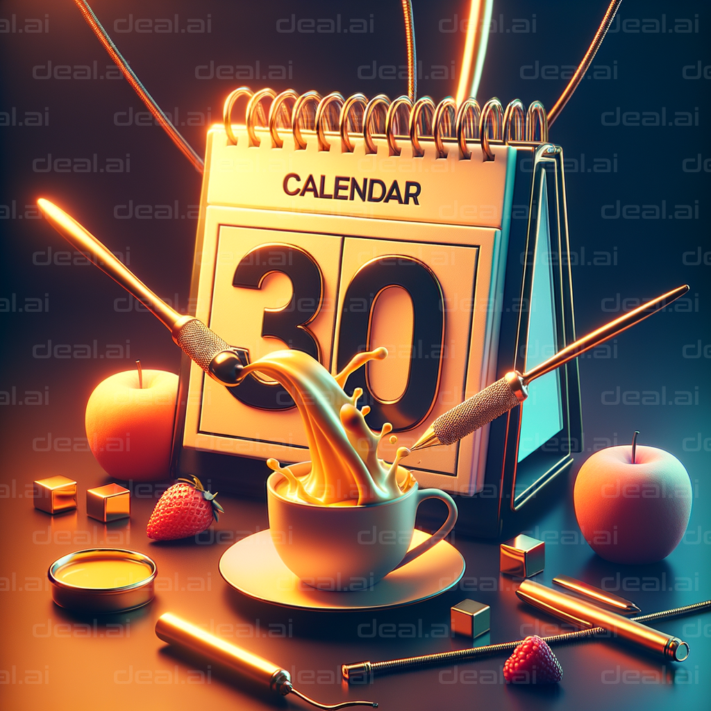 "Whimsical Calendar & Fruit Scene"