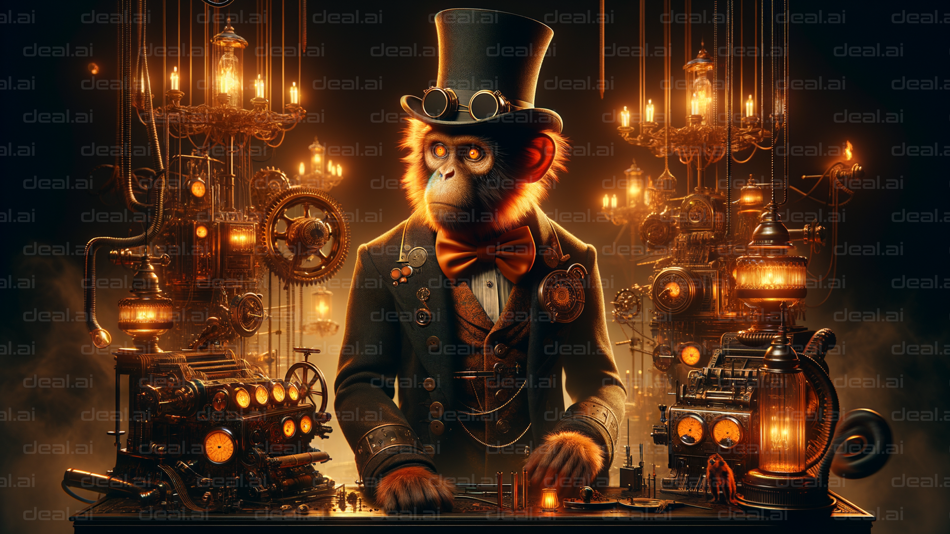 "Steampunk Monkey Inventor at Work"