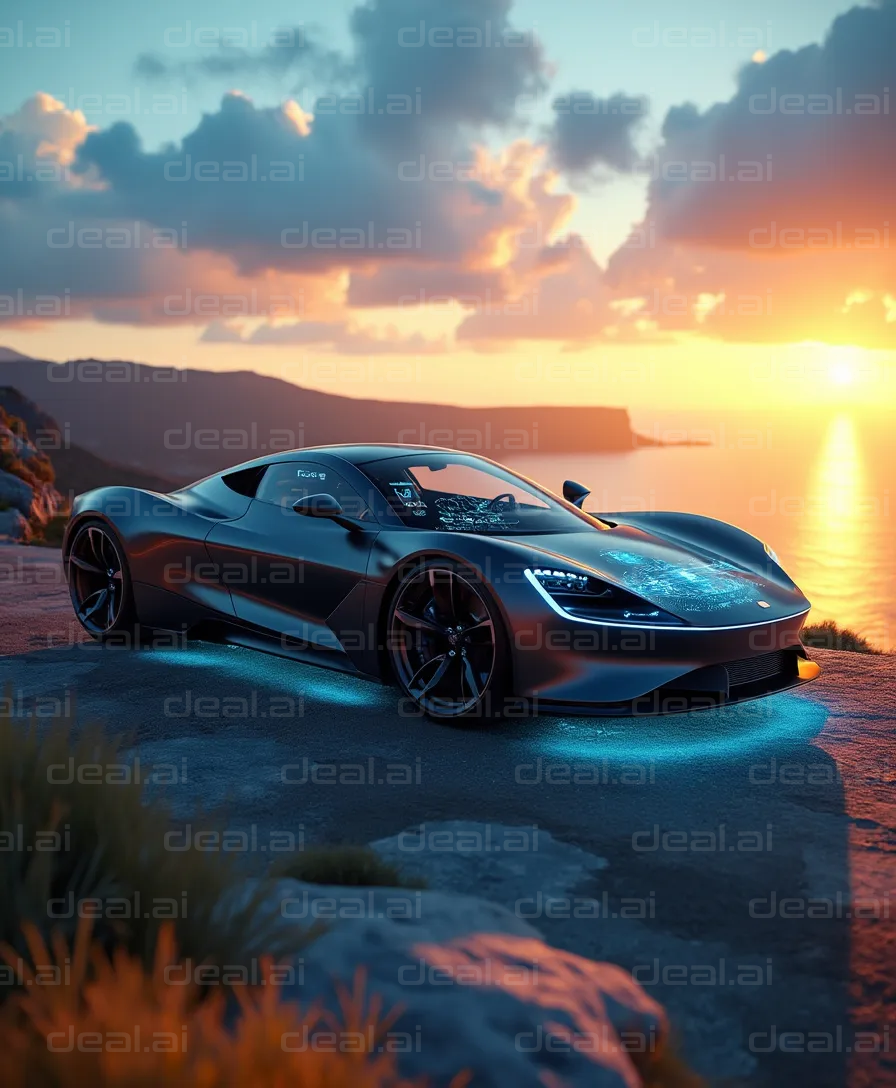 "Sunset Drive with a Futuristic Car"